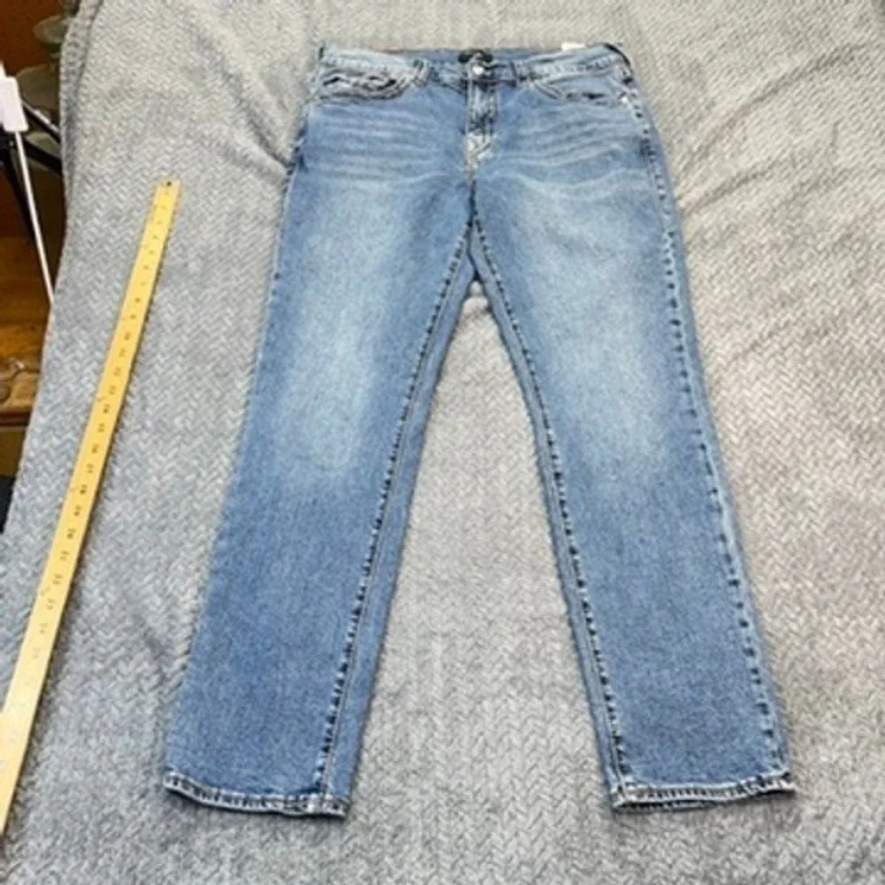 True‎ Religion Geno Relaxed Slim Jeans Size 34x29 Blue Big T Flap Denim